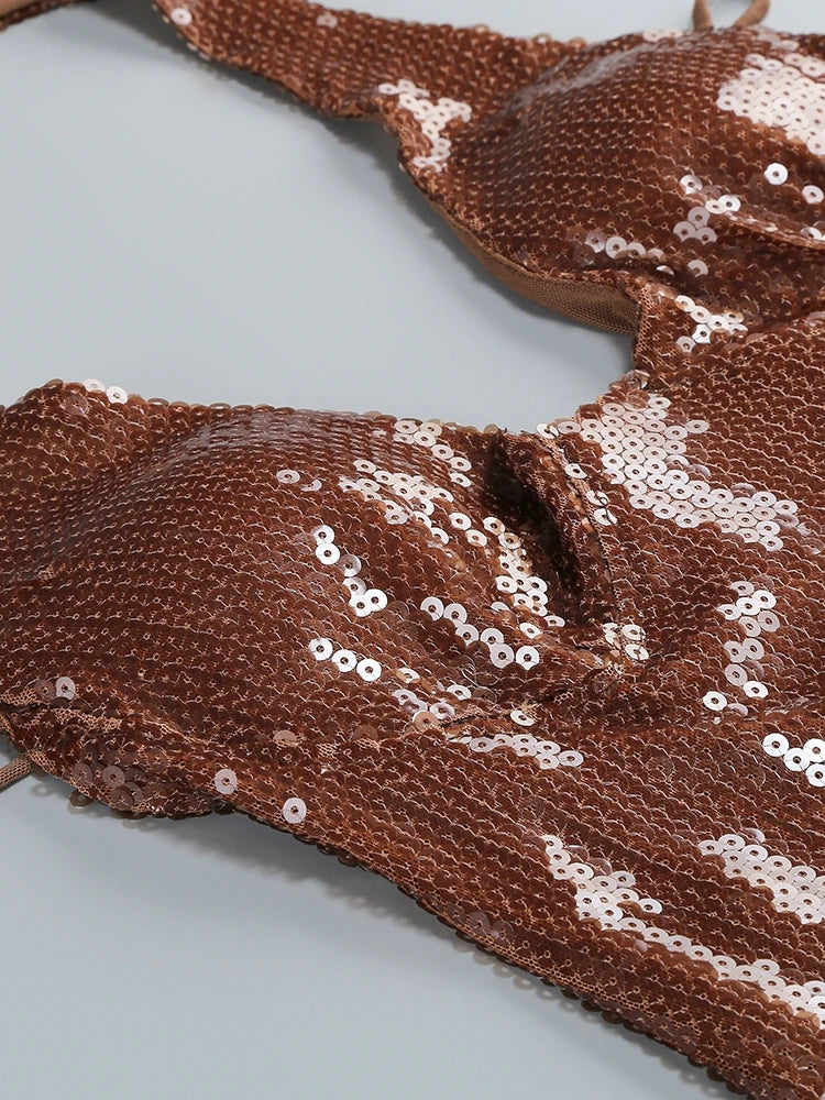 Halter Neck Backless Sequins Dress