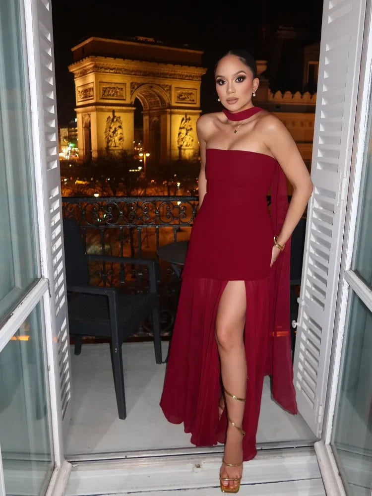 Elegant Mesh High Slit Dress