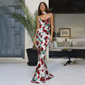 Floral Print V Neck Scarf Draped Dress