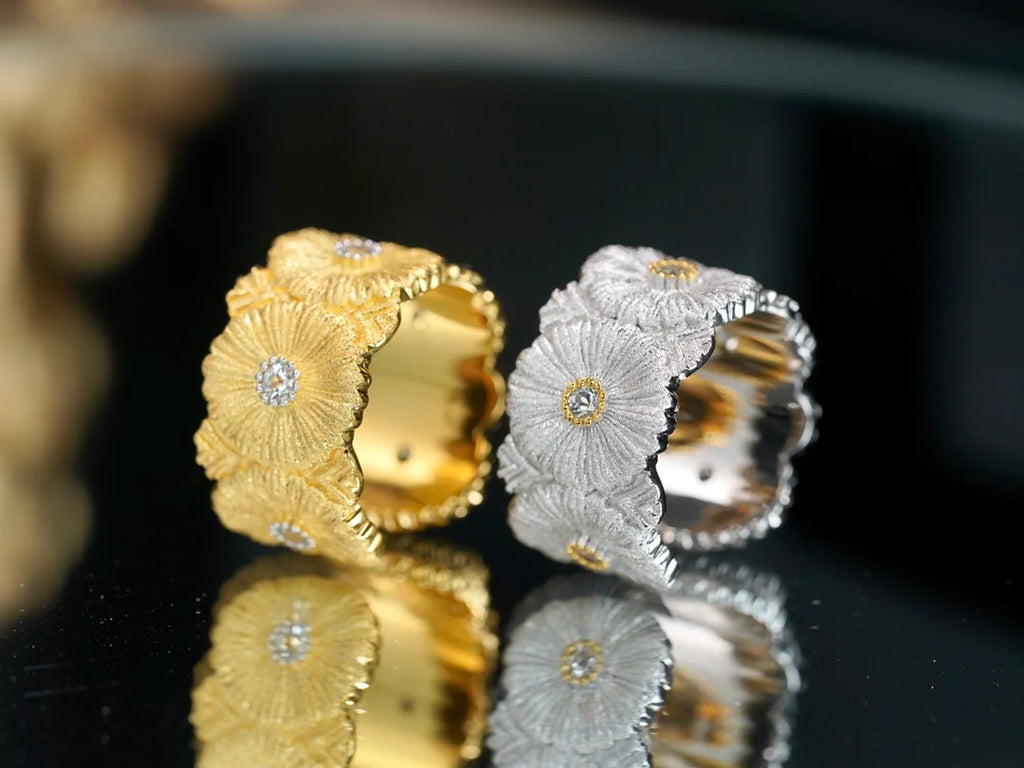 925 Sterling Silver Open Daisy Rings 18K Gold Plated