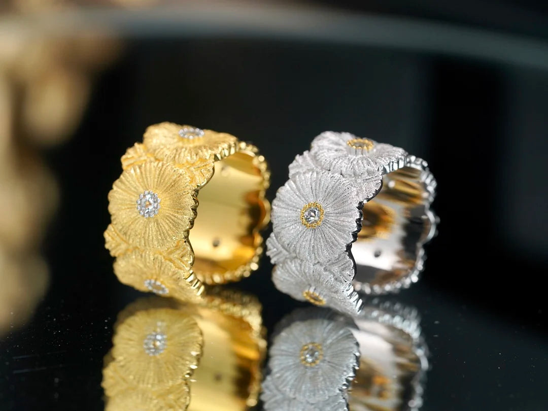 925 Sterling Silver Open Daisy Rings 18K Gold Plated
