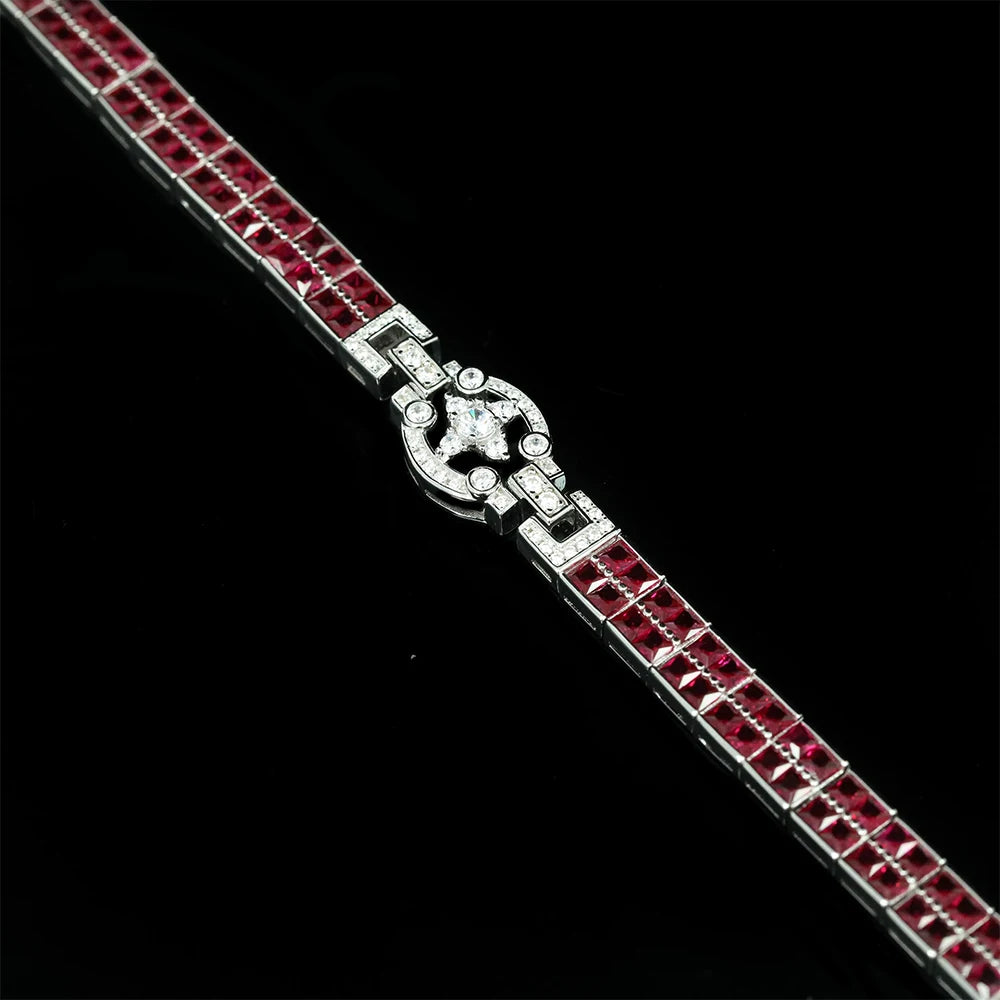 925 Sterling Silver Lab Sapphire Ruby High Carbon Diamonds Gemstone Bracelet