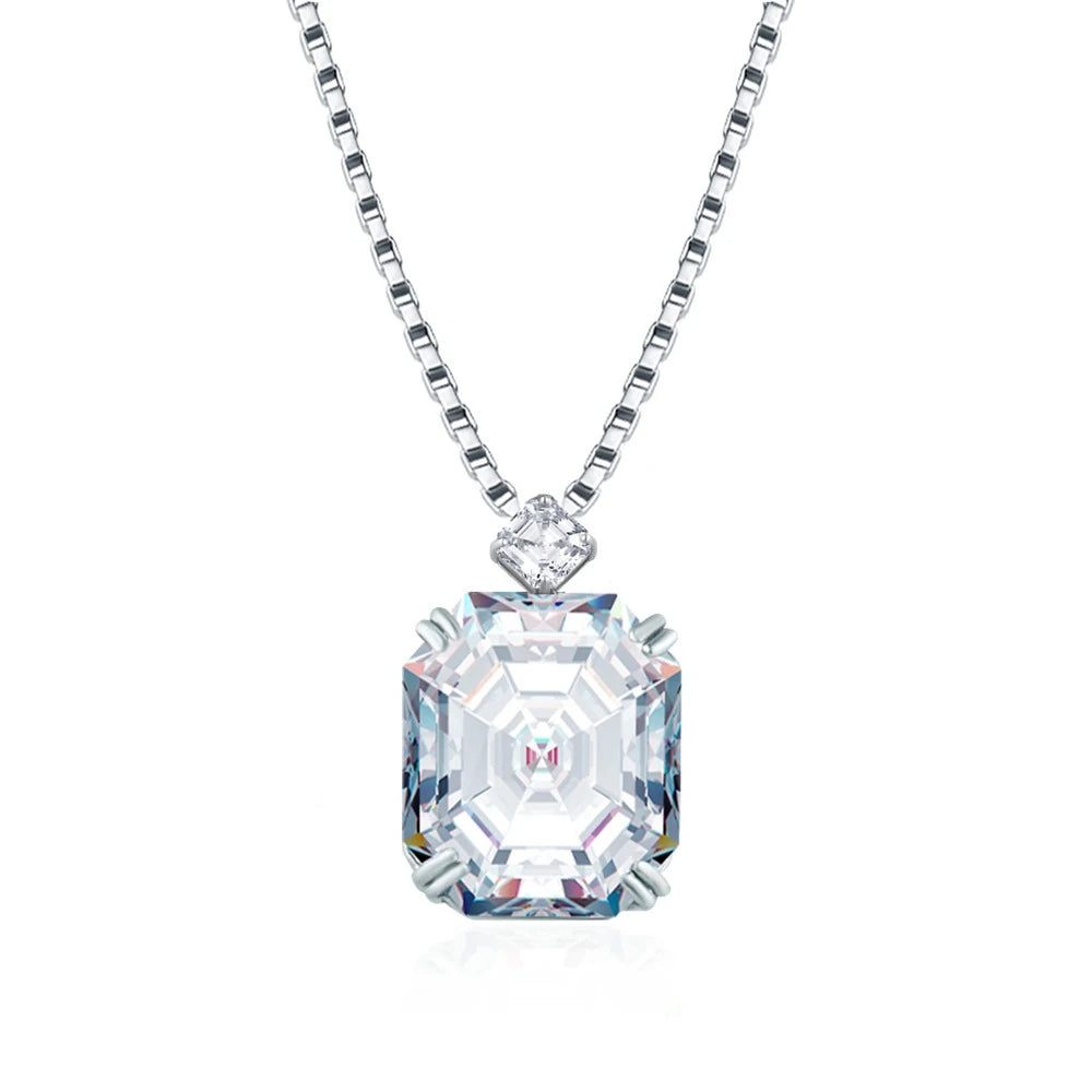 100% 925 Sterling Silver Sugar-loaf Cut 17*22 MM 22CT Emerald High Carbon Diamond Gems Pendant Necklace