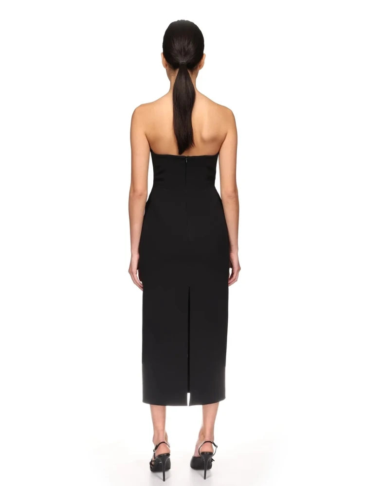 Strapless V Neck Diamonds Bandage Dress