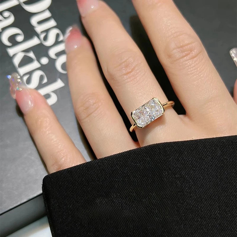 Vinregem 7*11 MM 4CT Crushed Ice Cut Lab Created Sapphire Gemstone 18K Gold Plated 925 Sterling Silver Women Rings Fine Jewelry