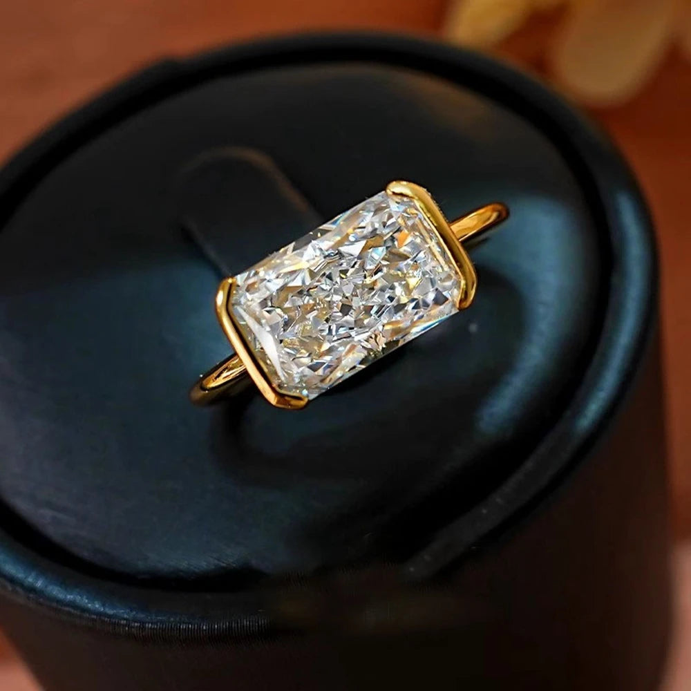 Vinregem 7*11 MM 4CT Crushed Ice Cut Lab Created Sapphire Gemstone 18K Gold Plated 925 Sterling Silver Women Rings Fine Jewelry