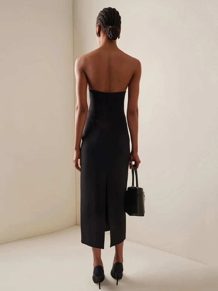 Strapless V Neck Diamonds Bandage Dress