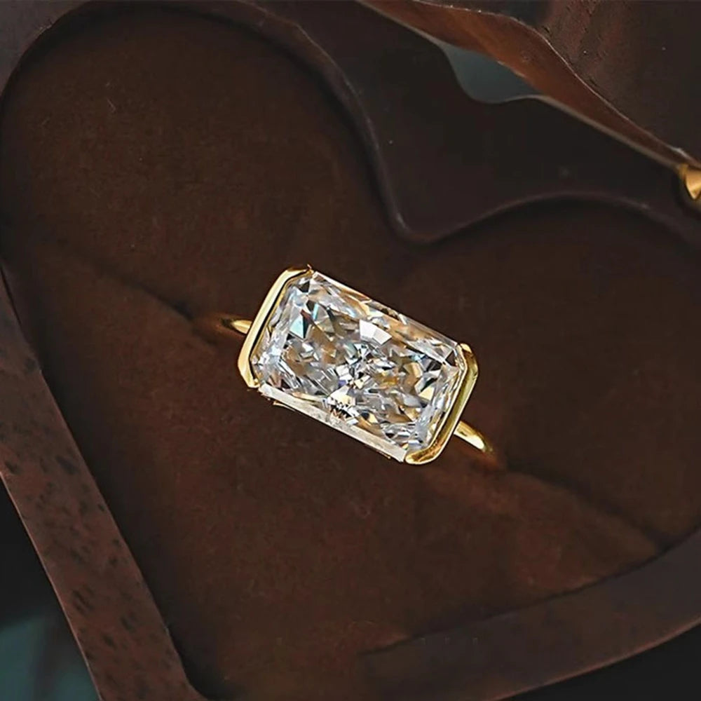 Vinregem 7*11 MM 4CT Crushed Ice Cut Lab Created Sapphire Gemstone 18K Gold Plated 925 Sterling Silver Women Rings Fine Jewelry