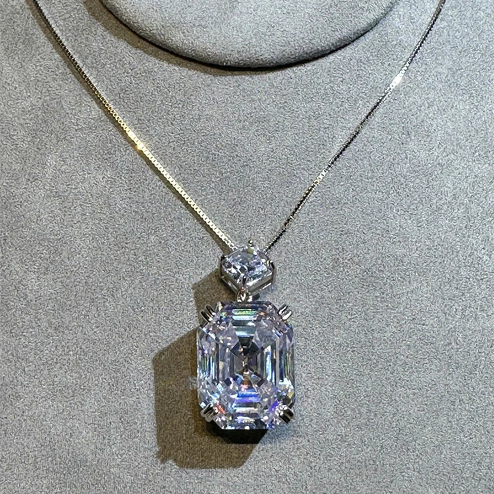 100% 925 Sterling Silver Sugar-loaf Cut 17*22 MM 22CT Emerald High Carbon Diamond Gems Pendant Necklace