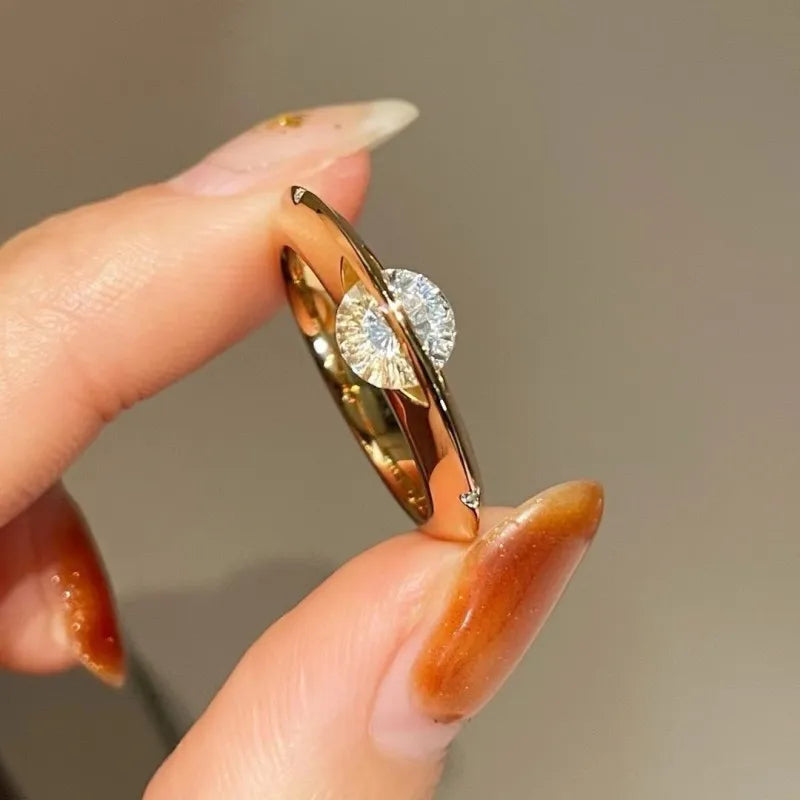 925 Sterling Silver 18K Gold Ring Single Gemstone