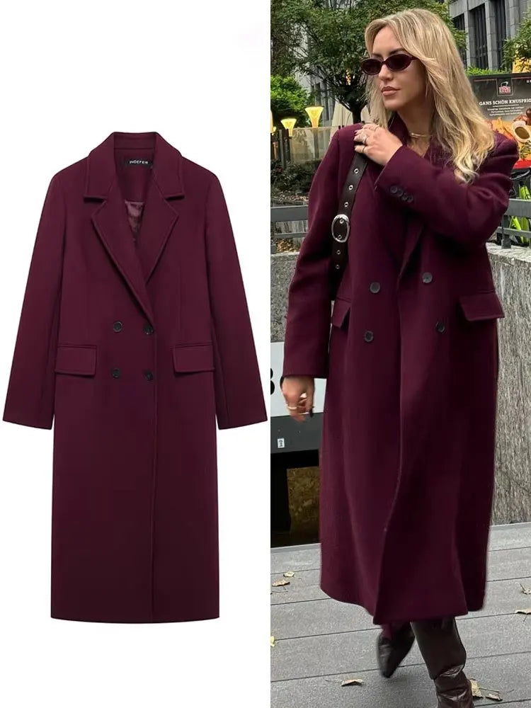 Burgundy Wool Coat Double Breasted