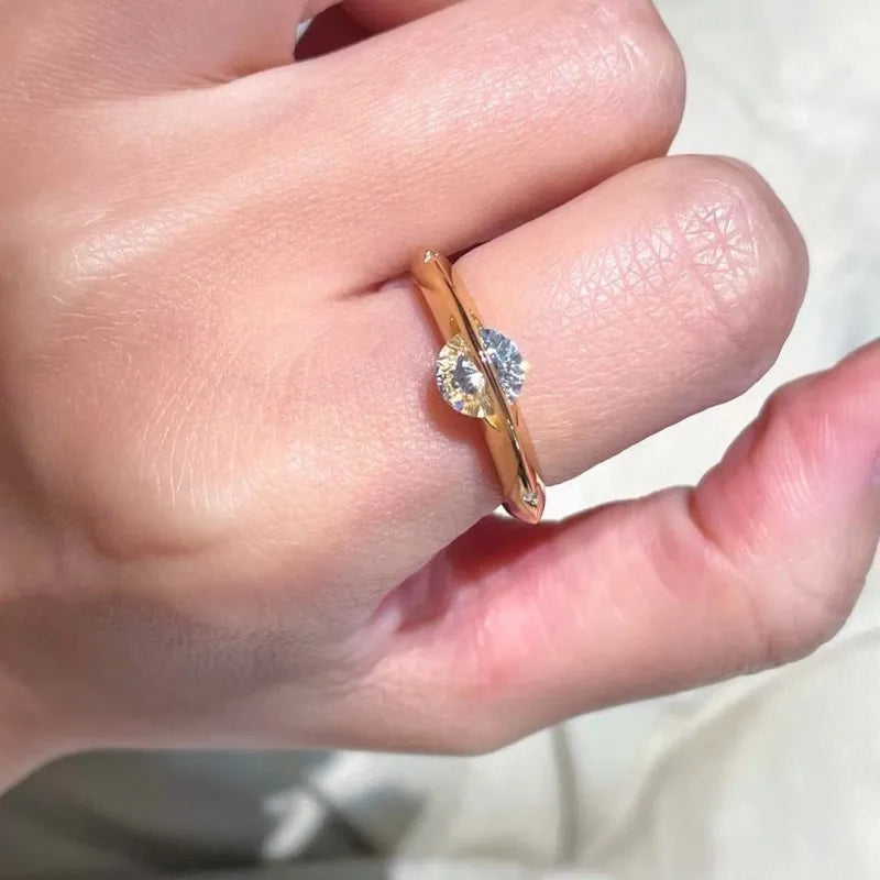 925 Sterling Silver 18K Gold Ring Single Gemstone