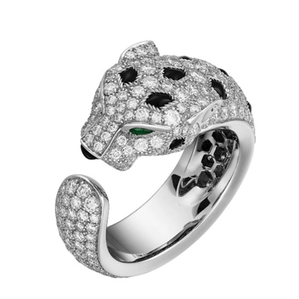 925 Sterling Silver Full Zirconia Inlaid Leopard Ring