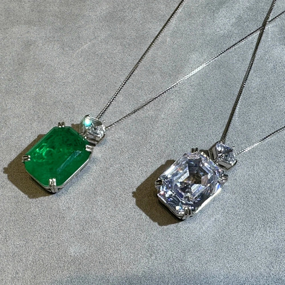 100% 925 Sterling Silver Sugar-loaf Cut 17*22 MM 22CT Emerald High Carbon Diamond Gems Pendant Necklace