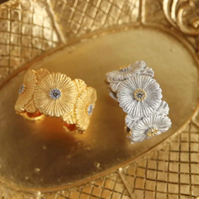 925 Sterling Silver Open Daisy Rings 18K Gold Plated