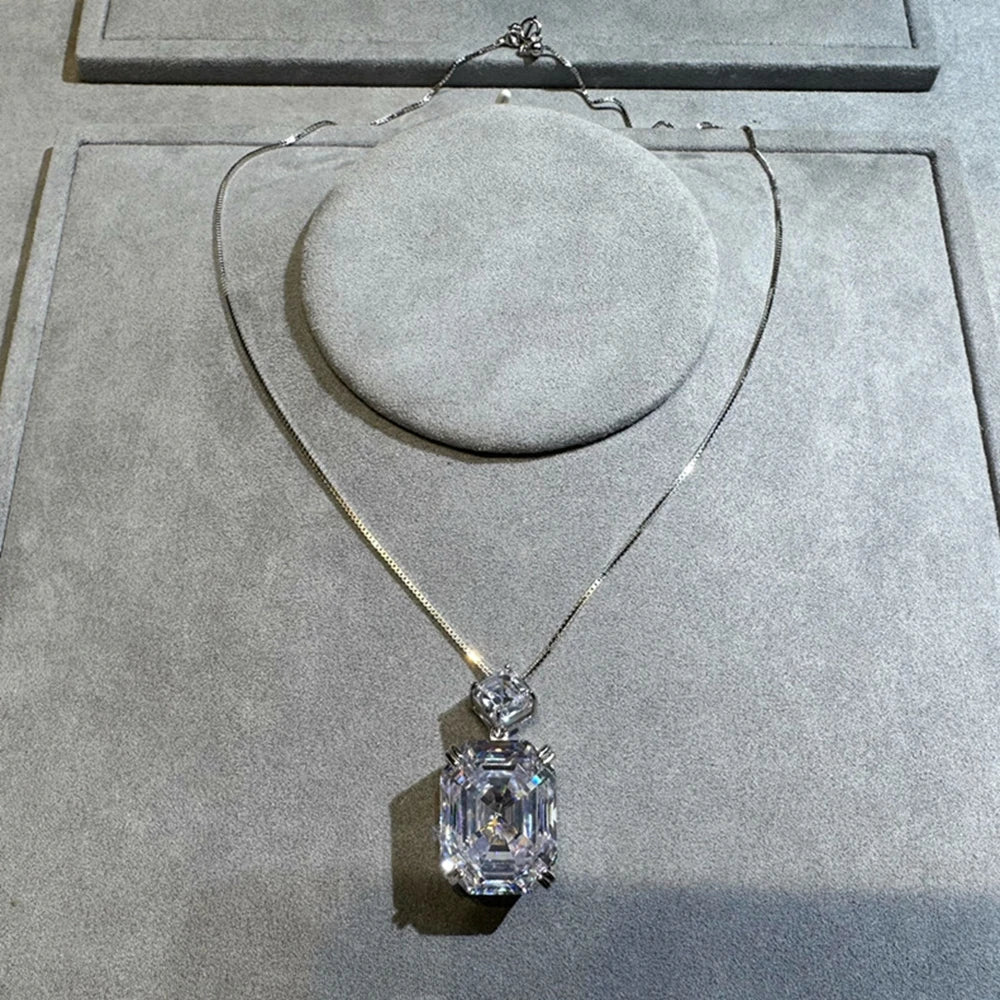 100% 925 Sterling Silver Sugar-loaf Cut 17*22 MM 22CT Emerald High Carbon Diamond Gems Pendant Necklace