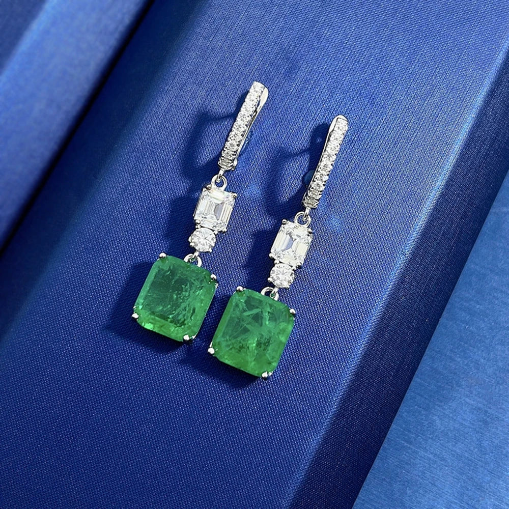 925 Sterling Silver 10*11MM Emerald Tourmaline Gemstone Earrings