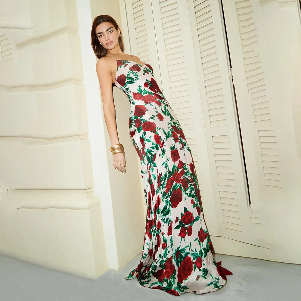 Floral Print V Neck Scarf Draped Dress