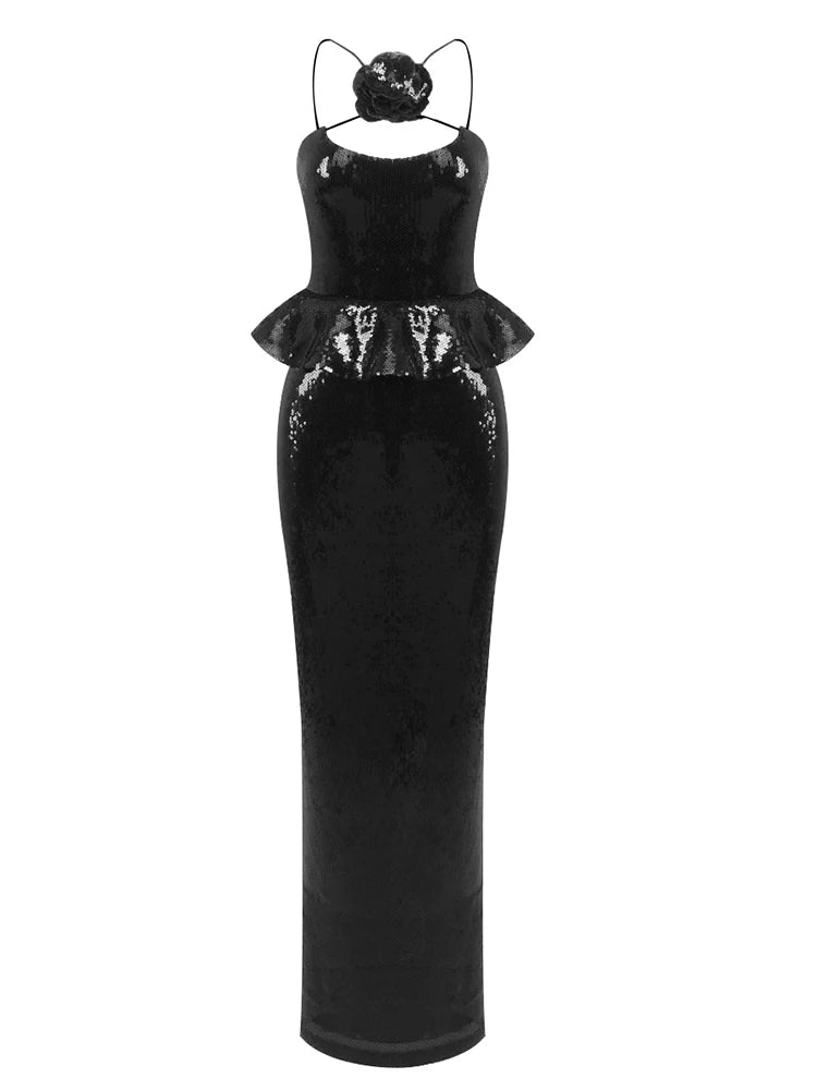 Sequins Ruffles Long Dress