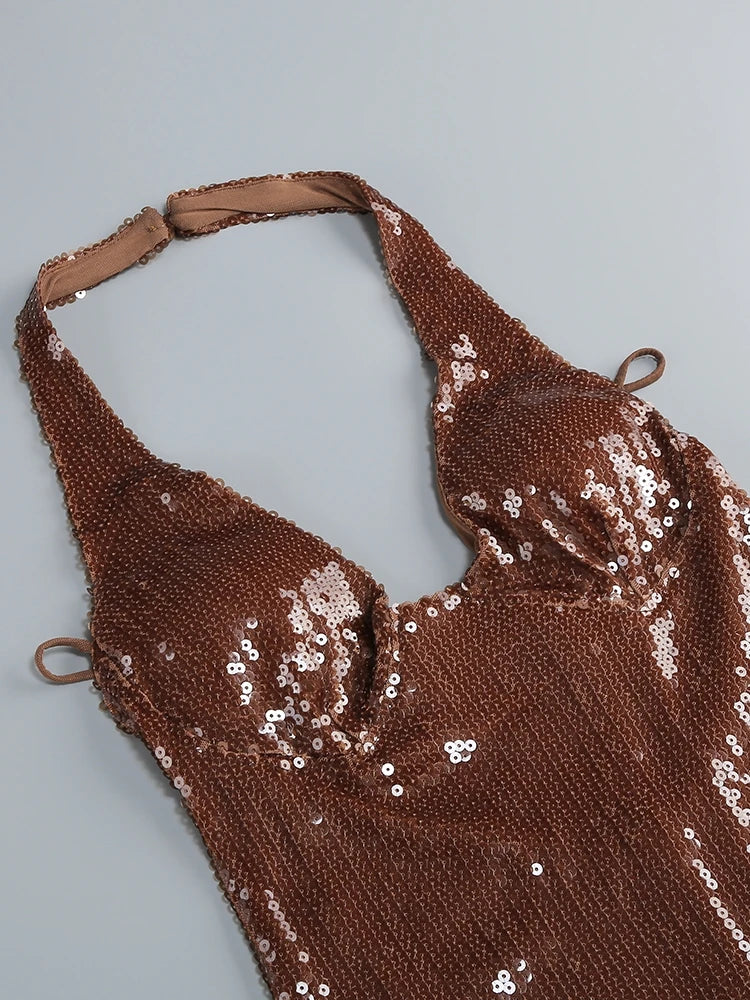 Halter Neck Backless Sequins Dress