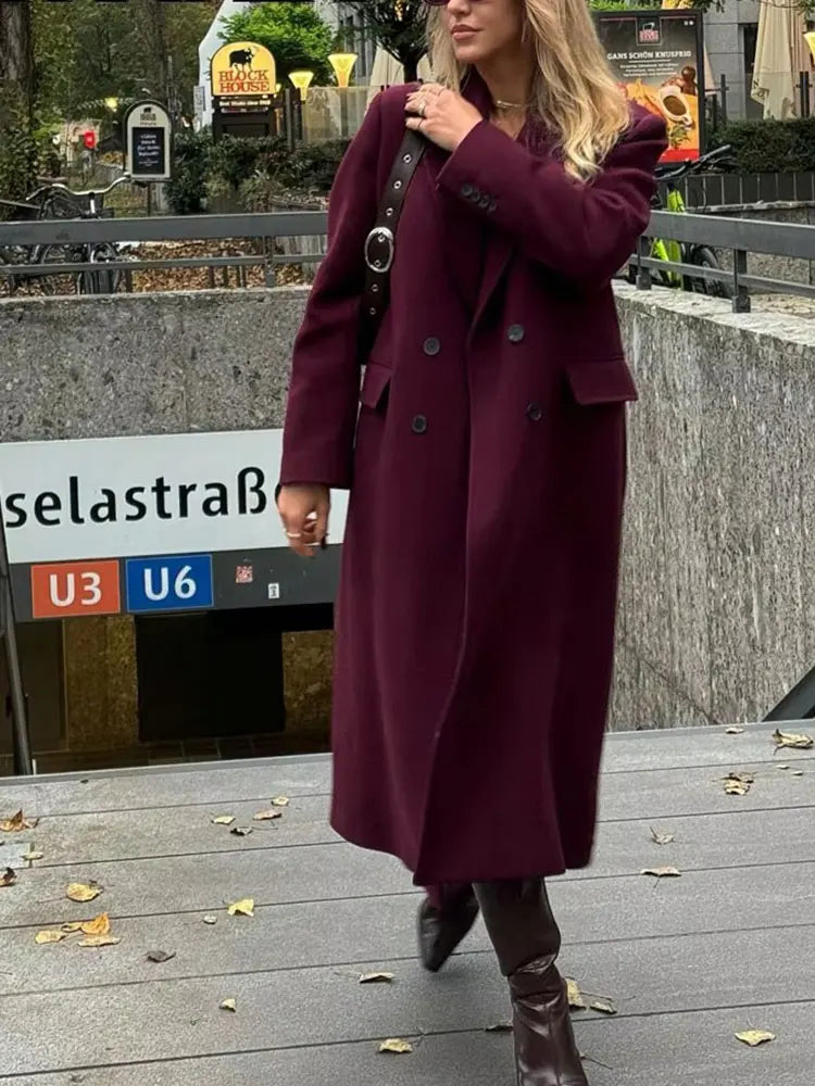 Burgundy Wool Coat Double Breasted