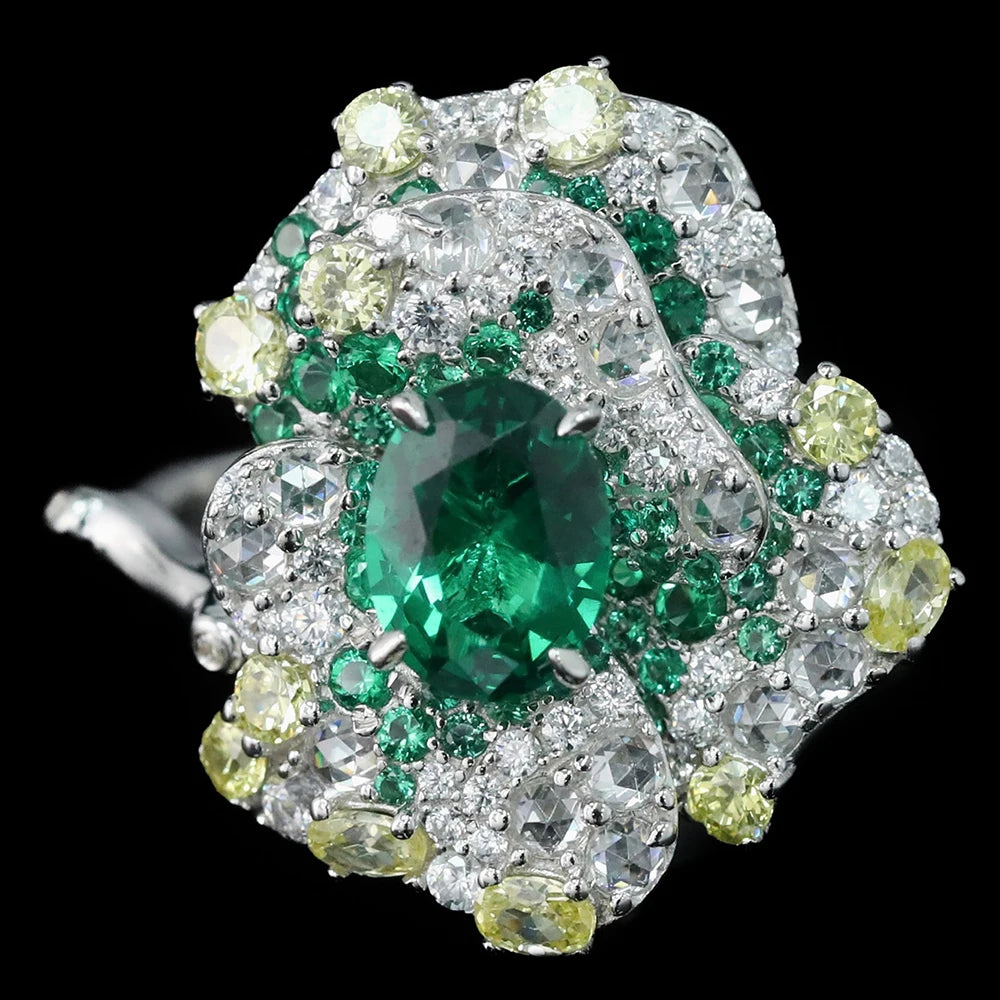 925 Sterling Silver Lab Sapphire Emerald High Carbon Diamonds Rings