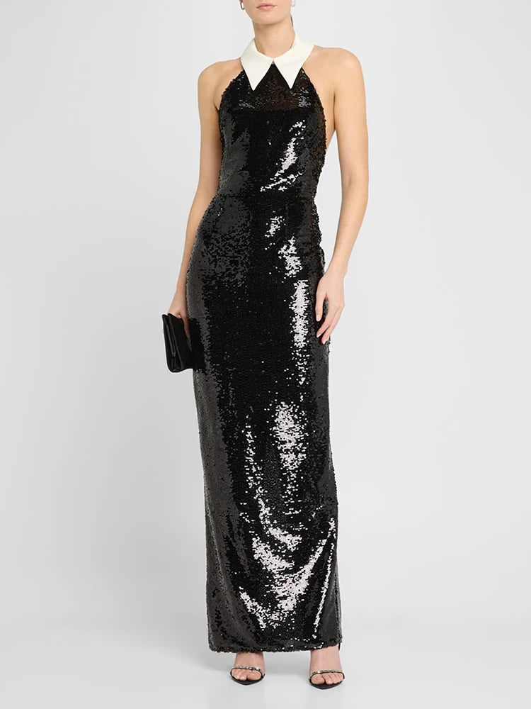 Halter Neck Sequin Long Dress