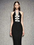 Halter Bow Tie Black Midi Dress