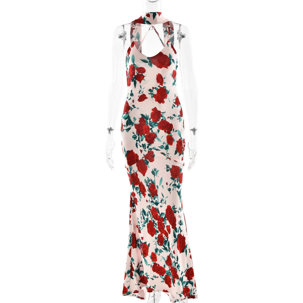Floral Print V Neck Scarf Draped Dress