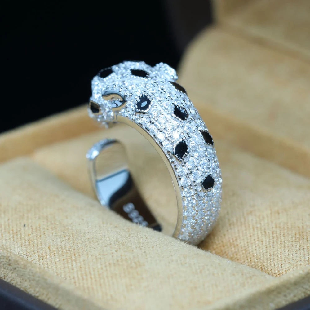 925 Sterling Silver Full Zirconia Inlaid Leopard Ring
