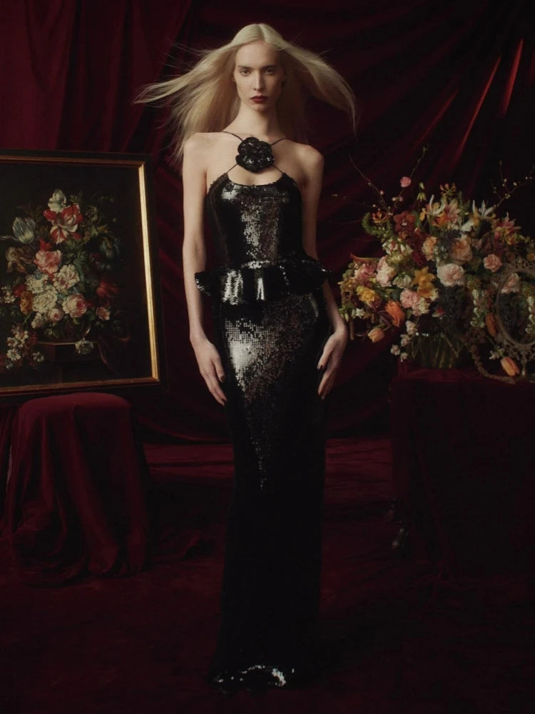 Sequins Ruffles Long Dress