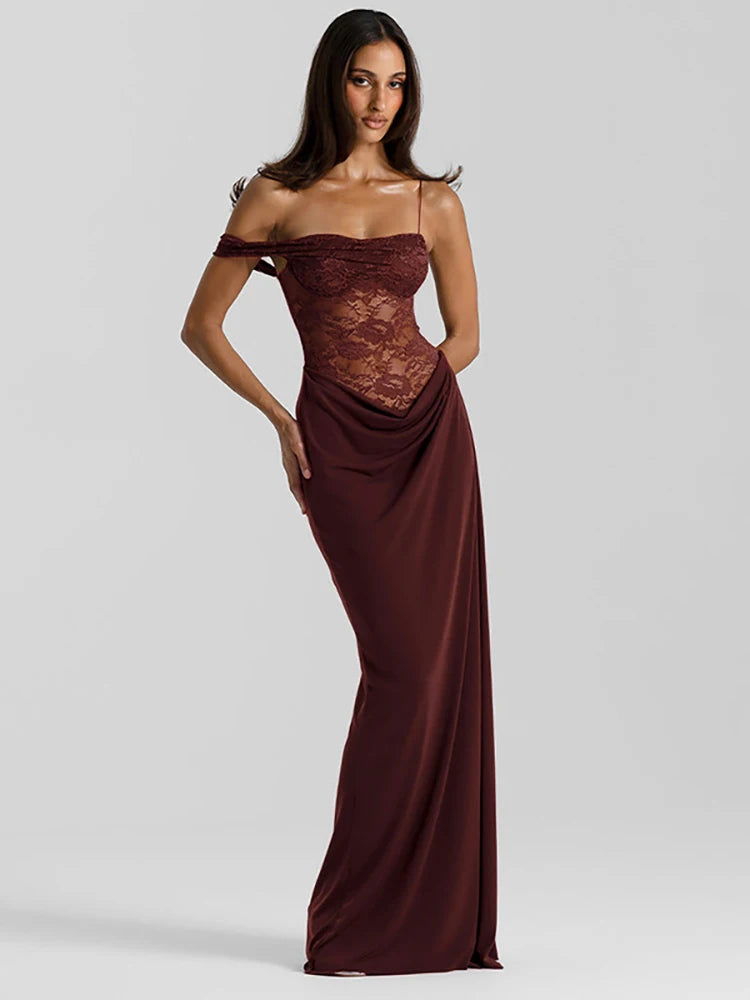 One Shoulder Lace See Through Dress